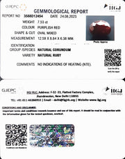 7.53/CT Natural Neo Burma Ruby with Govt. Lab Certificate (2331)